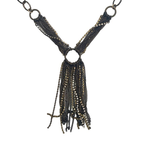 NWT Anthropologie Metal Gold Rhinestone Fringe Necklace 22" Adjustable Chain - Picture 5 of 6